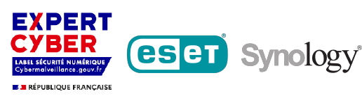 Logo ExpertCyber, Eset et Synology informatique